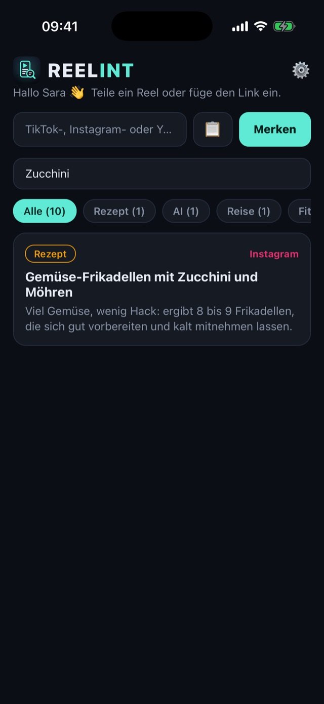 Suche nach Zucchini in REELINT: Das Rezept für Gemüse-Frikadellen erscheint als einziger Treffer.